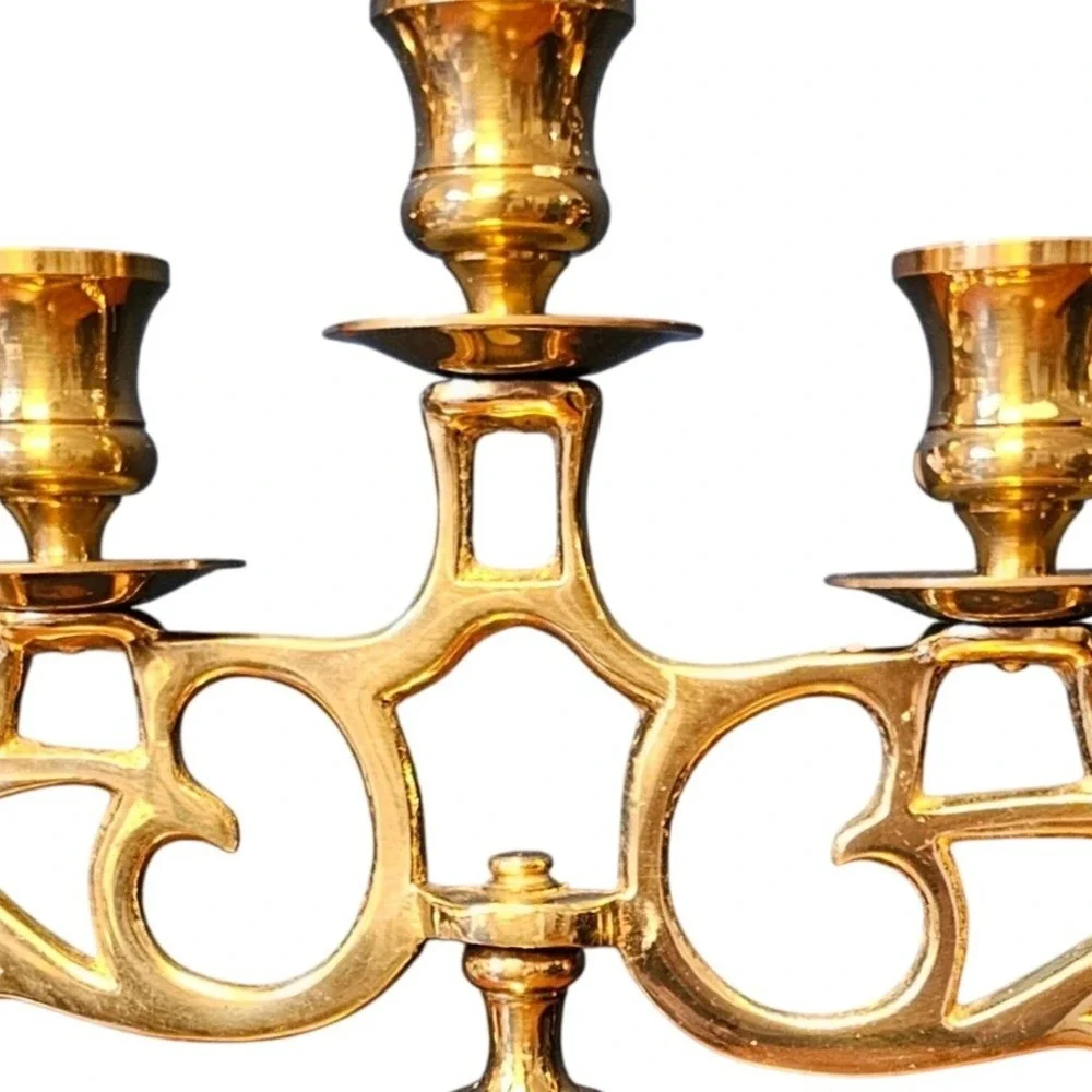 Vintage Brass 5 Arm Candelabra Art Nouveau Scrollwork Candlestick W Mark